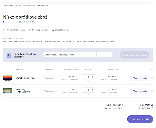 Detail nákupního seznamu