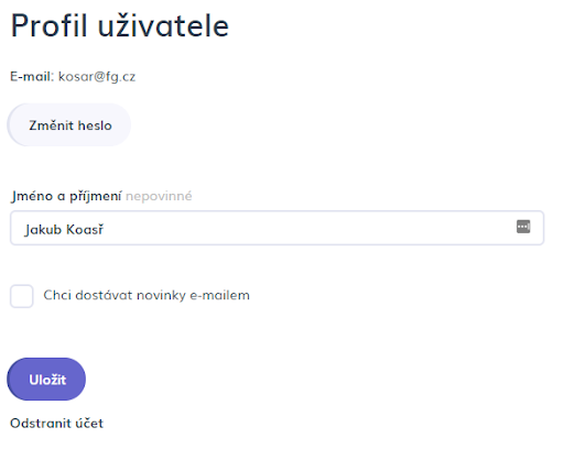 Editace uživatelského účtu
