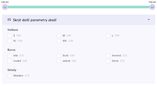 Horizontální filtrování produktů