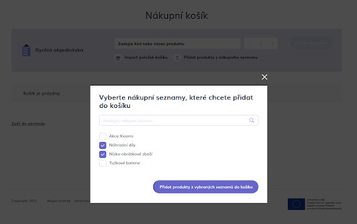 Hromadné vložení položek do nákupního seznamu