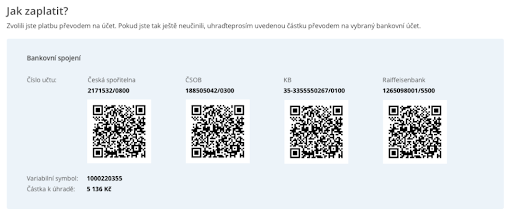 Platba prostřednictvím QR kódu