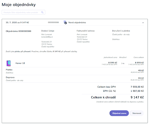 Přehled mých objednávek