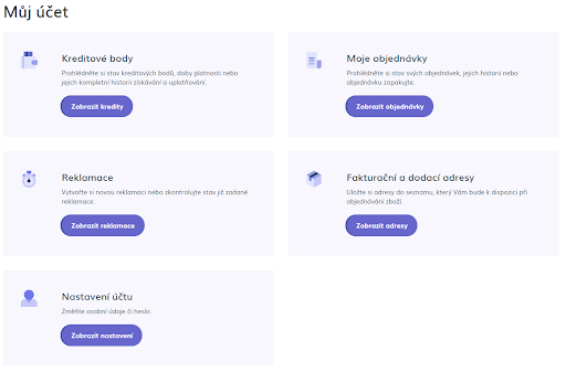 Rozcestník uživatelského účtu