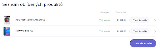 Seznam oblíbených produktů