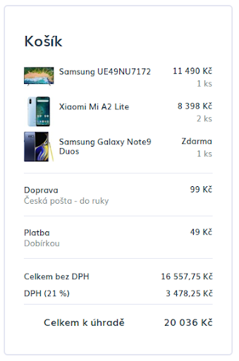 Rychlý přehled košíku