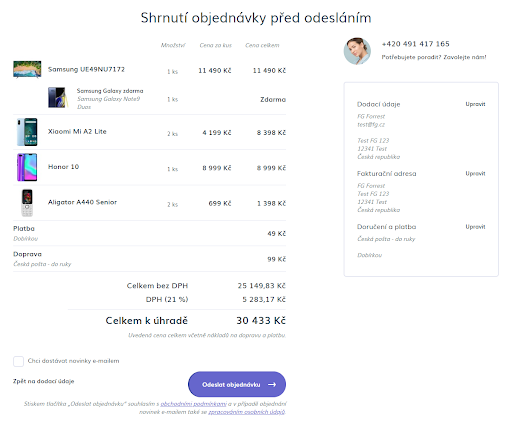 Souhrn objednávky ve 4. kroku