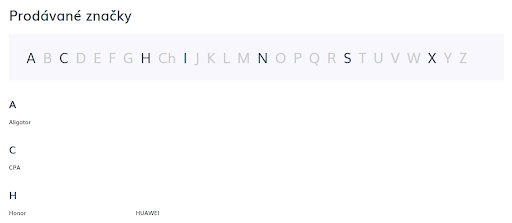 Příklad zobrazení všech značek nebo výrobců