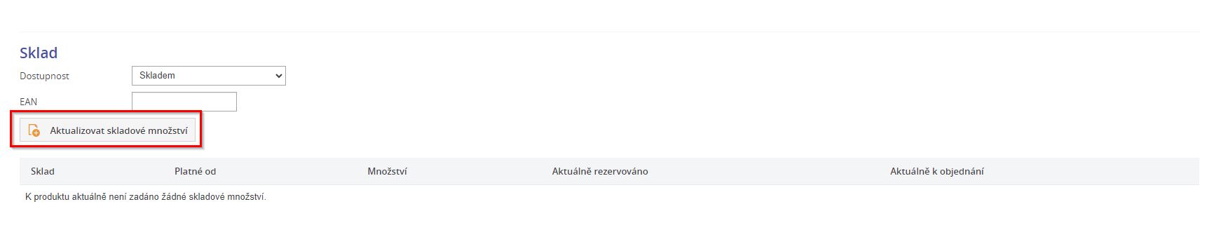 Aktualizovat skladové množství