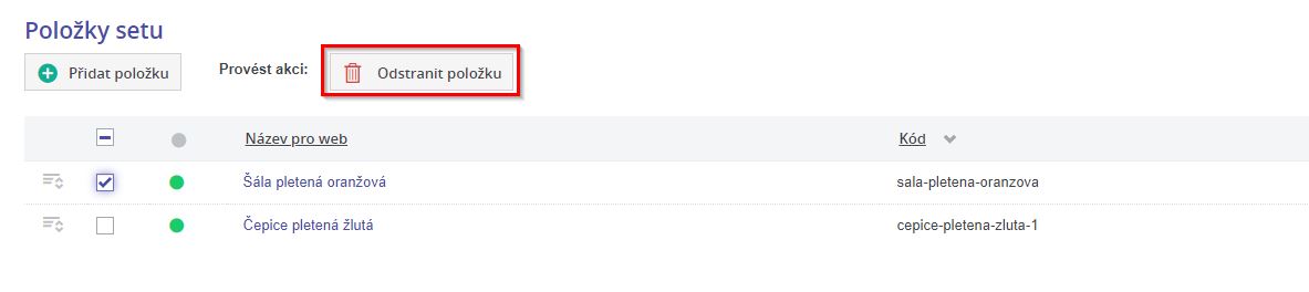 Odstraneni polozky setu