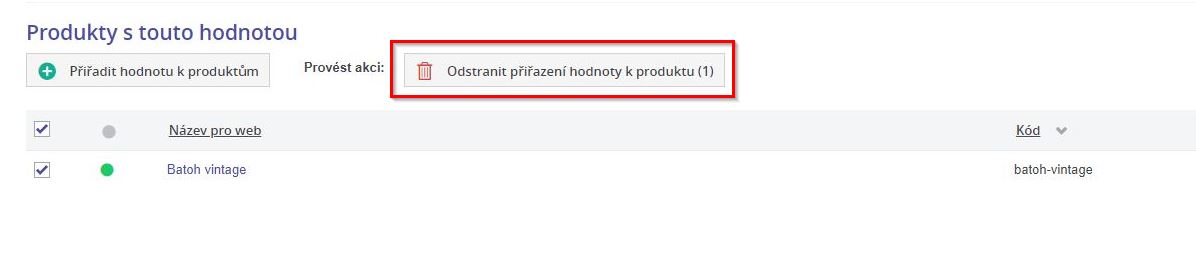 Odebrani hodnoty z produktu