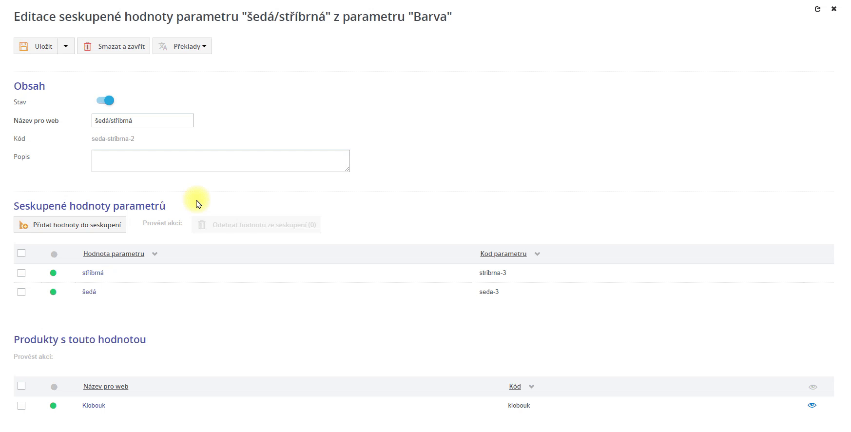 Pridani seskupene hodnoty