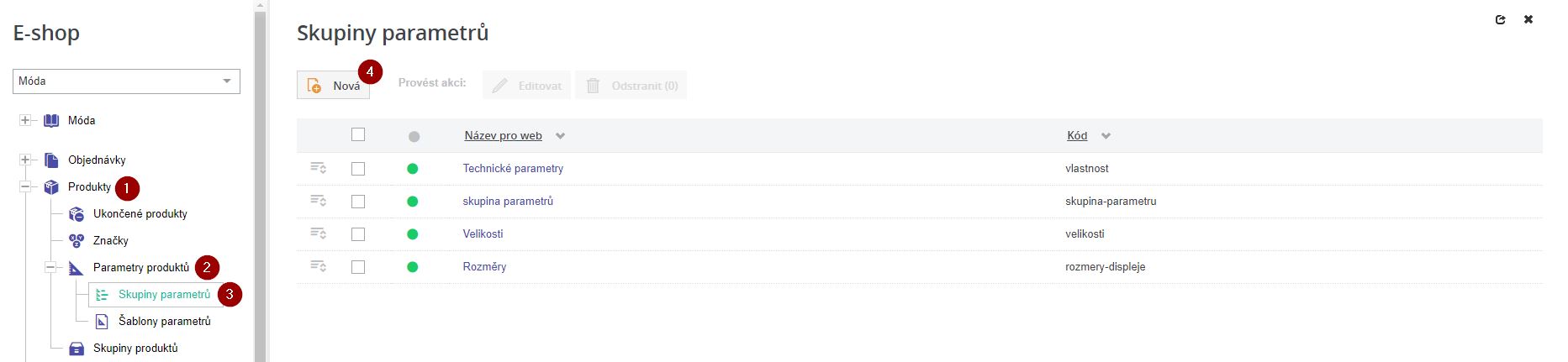 Vytvoreni skupiny parametru