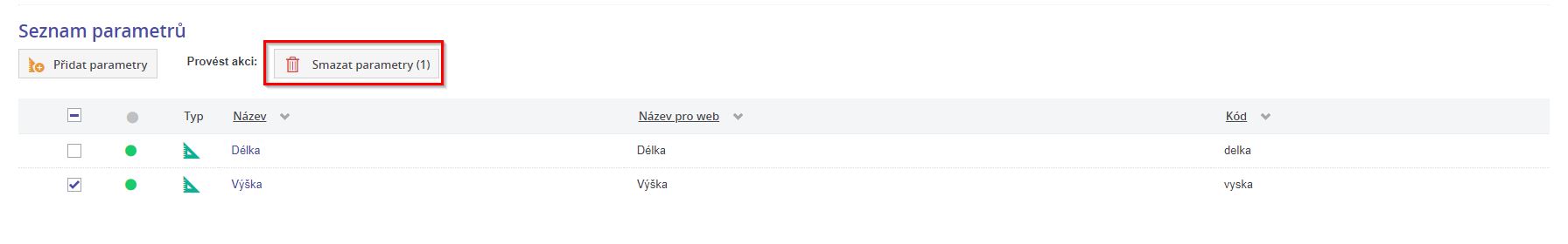 Smazani skupiny parametru