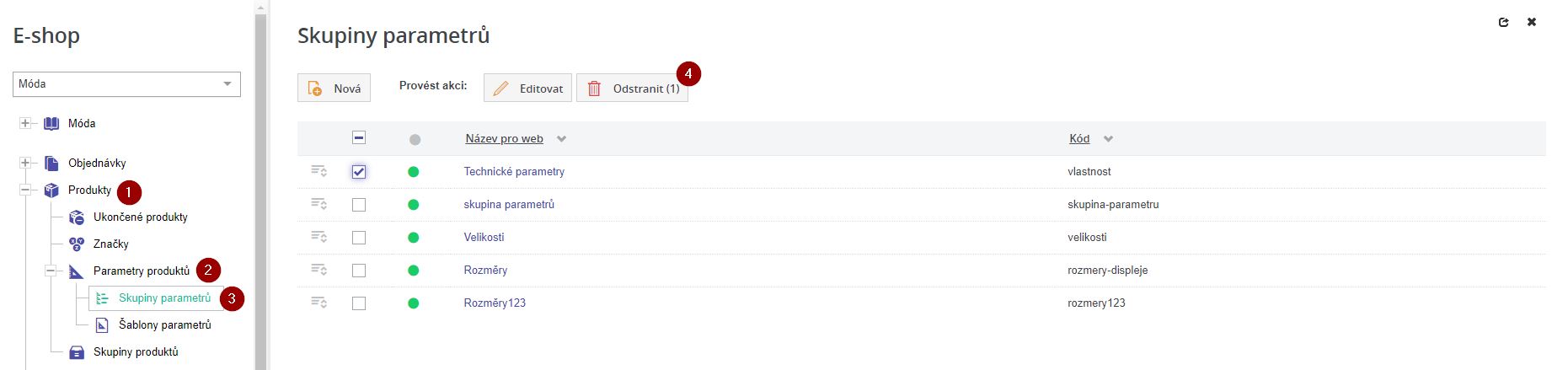 Odstraneni skupiny parametru