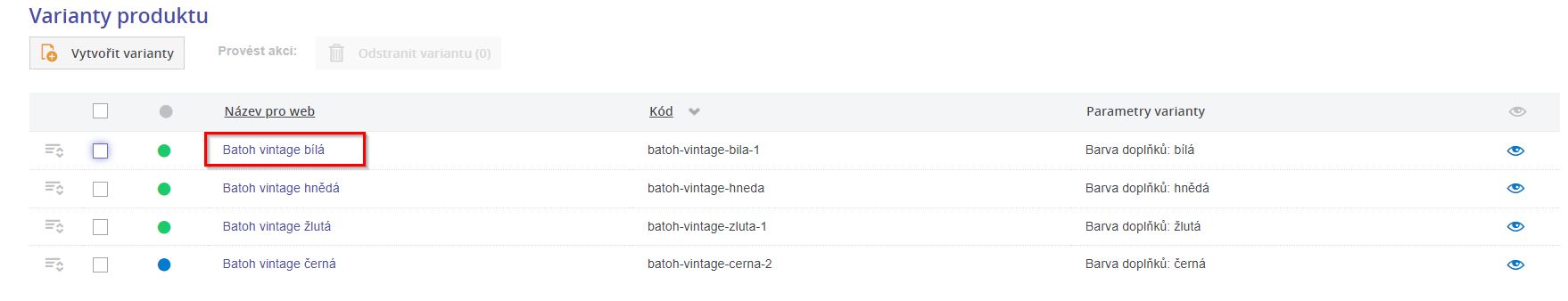 Editace varianty