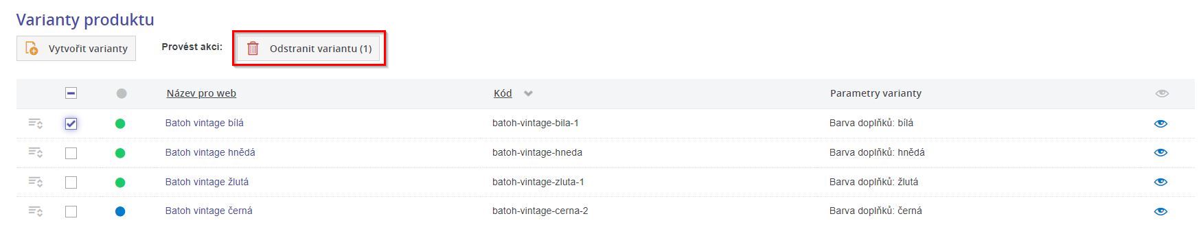 Odstraneni varianty