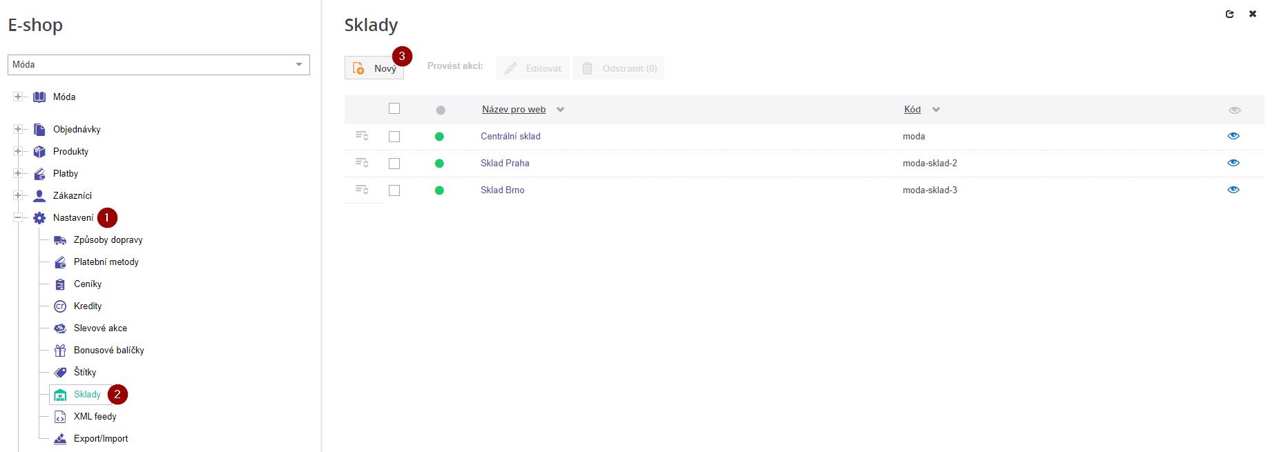 Vytvoreni noveho skladu
