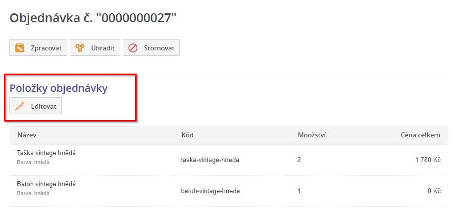 Uprava polozek