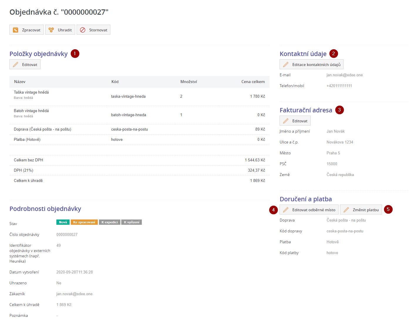 Uprava udaju v objednavce