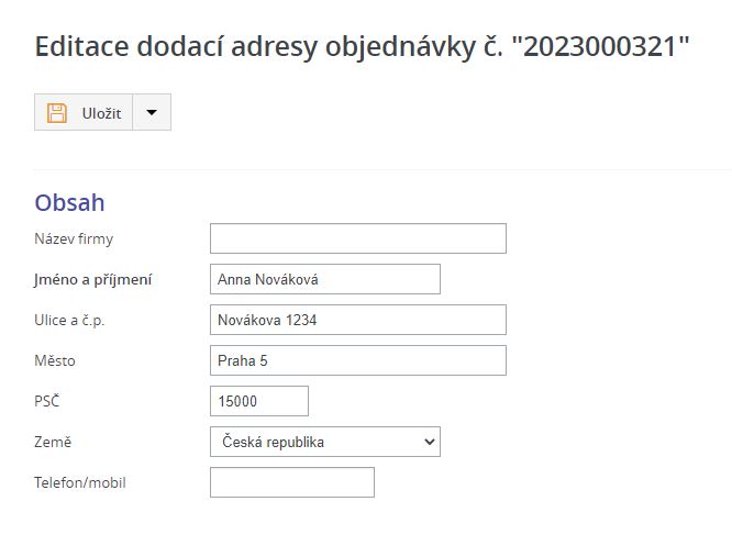 Adresy v objednavce