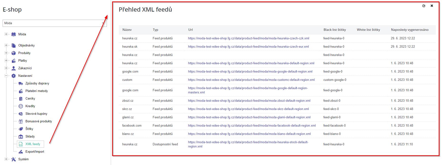Prehled XML feedu