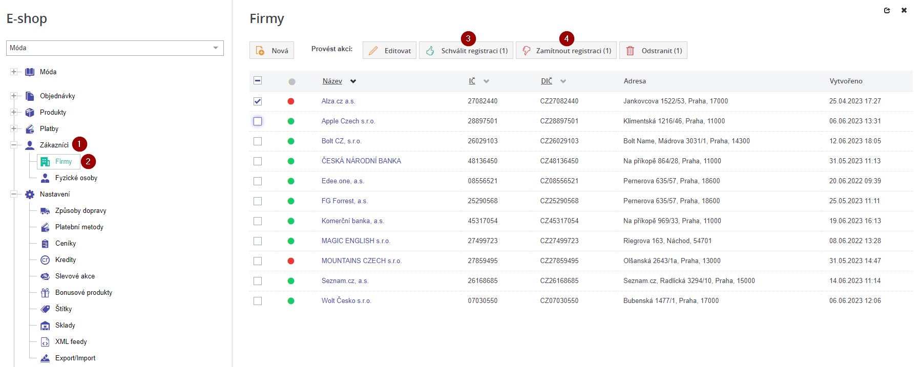 Schvaleni/zamitnuti firmy