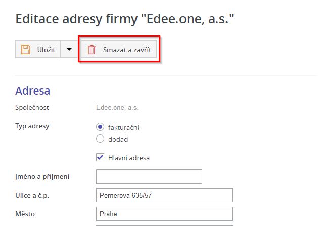 Smazani adresy firmy