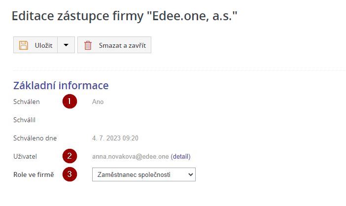 Editace zastupce firmy
