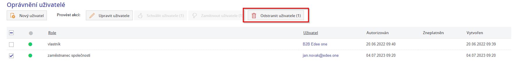 Smazani uzivatele firmy