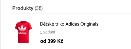 Vyhledávání produktu včetně variant