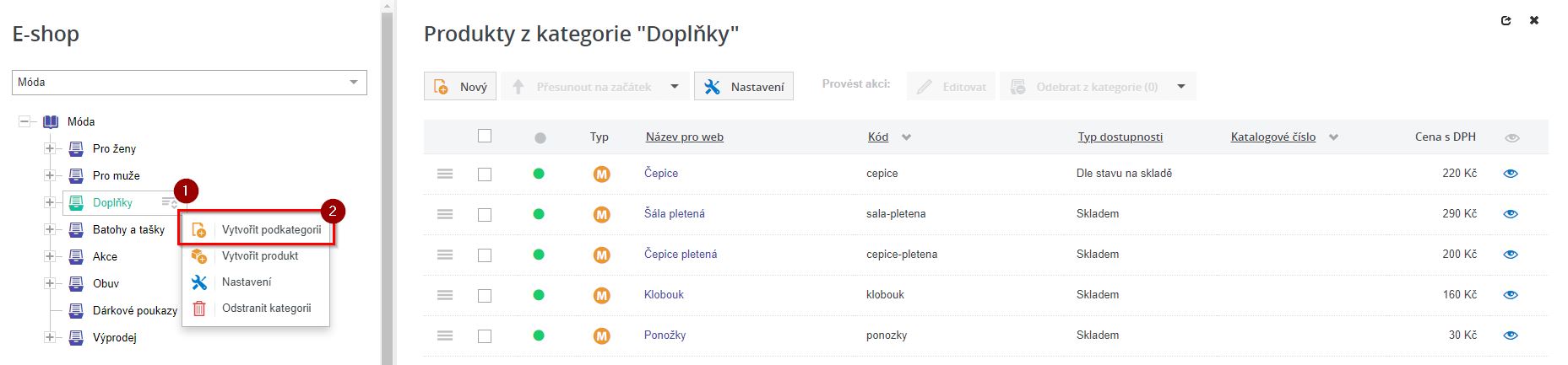 Vytvorit podkategorii