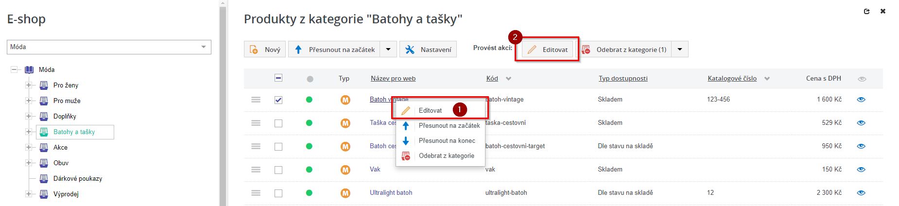 Editace produktu