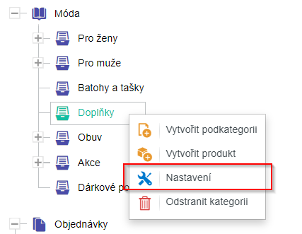 Nastavení kategorie z editace