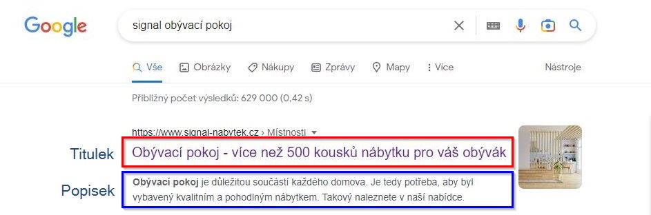 Metadata popisek a titulek