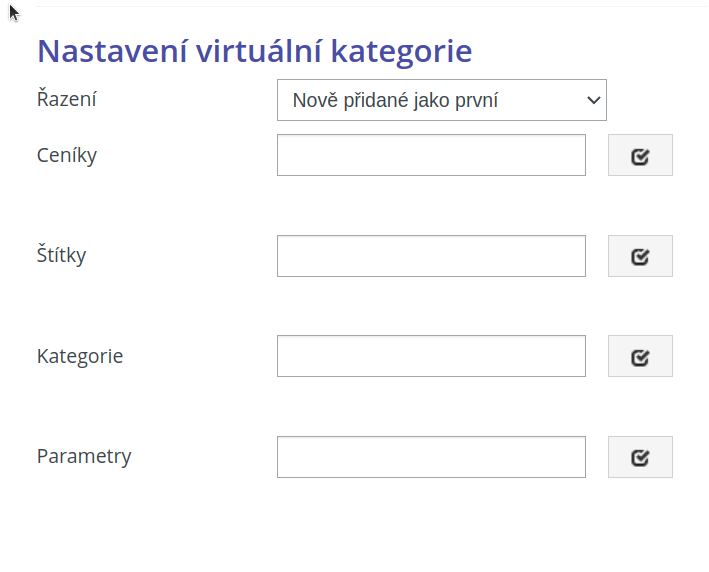 Nastavení virutální kategorie
