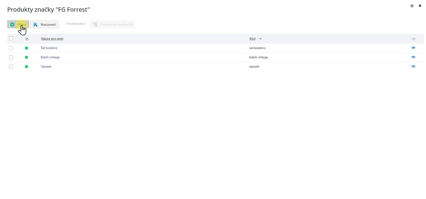 Přidání produktu do značky