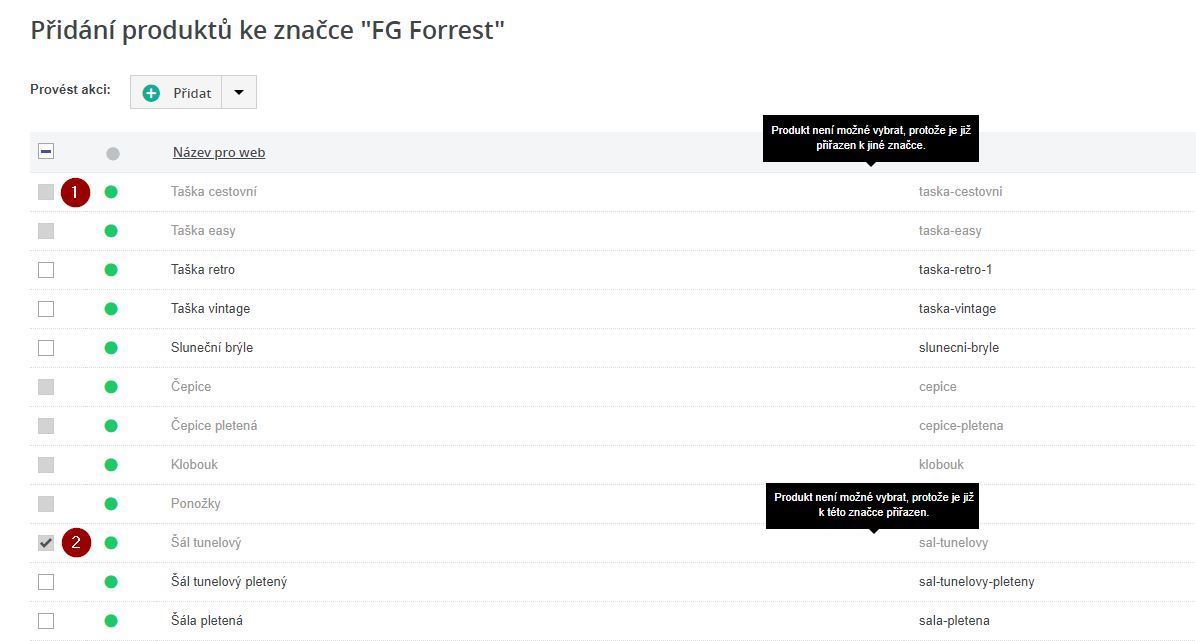 Přiřazení ke značce