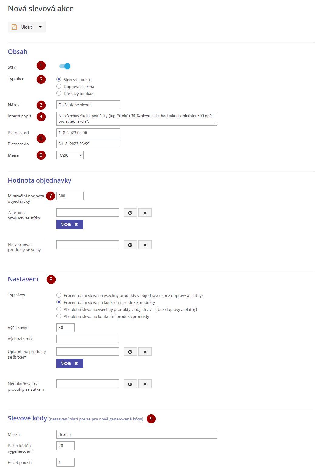 Vytvoreni slevove akce