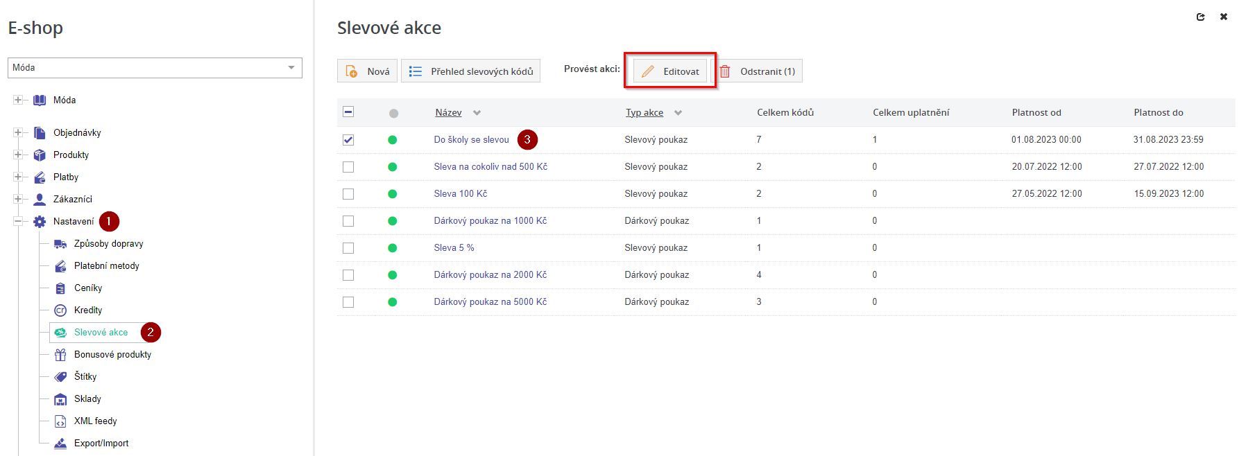 Editace slevove akce