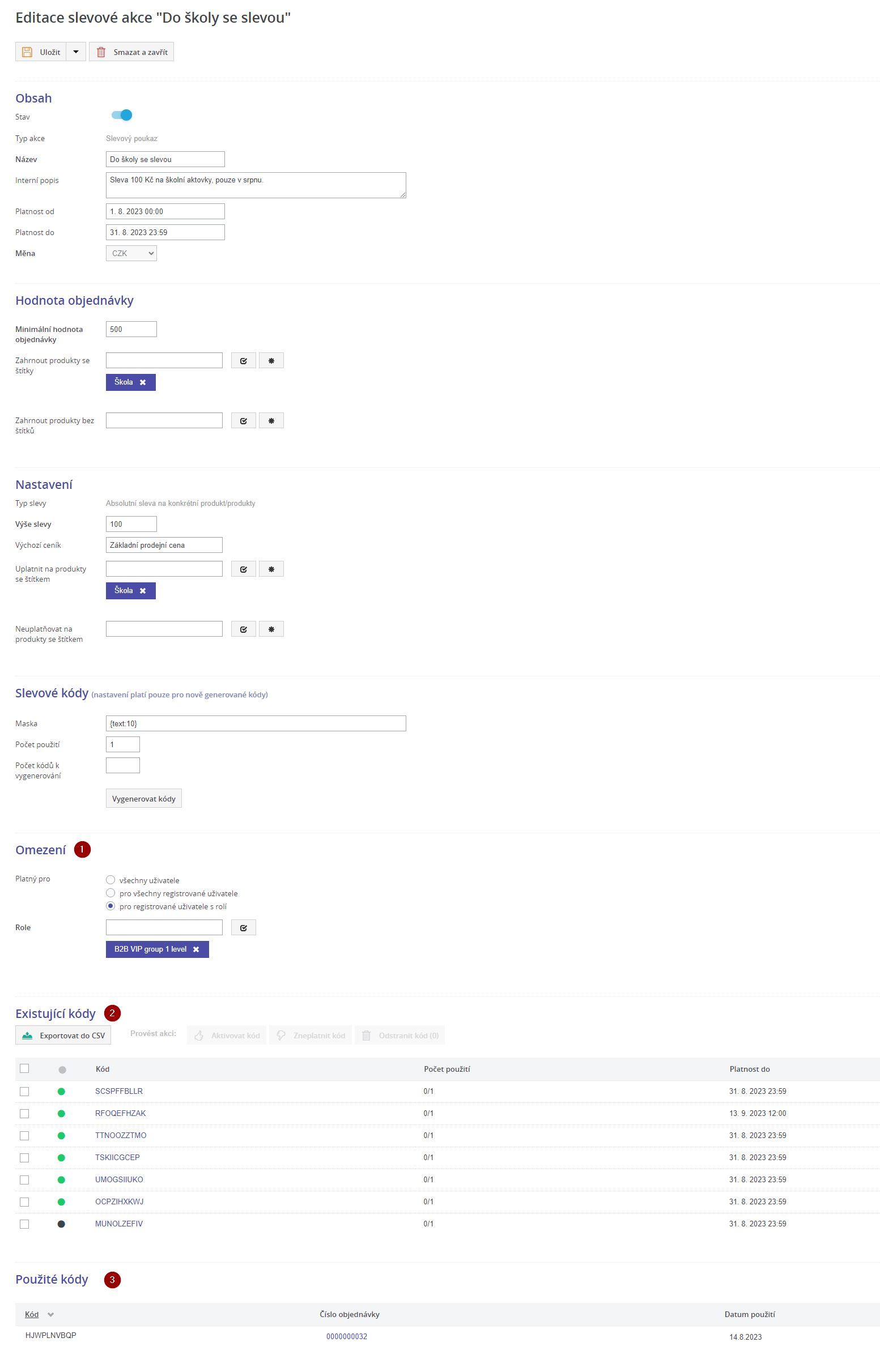 Editace slevove akce