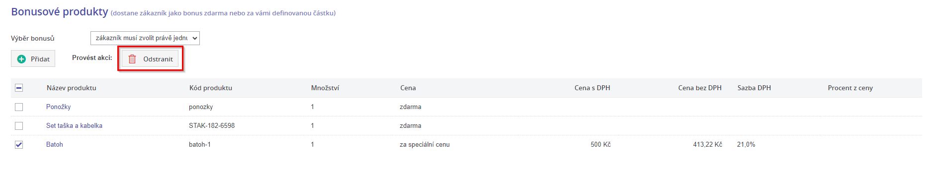 Odstraneni bonusovych produktu