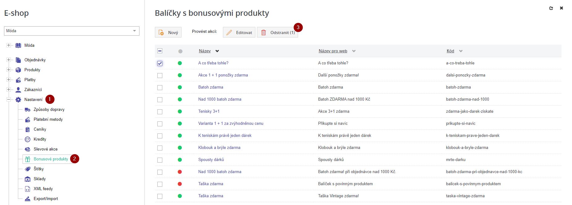 Smazani bonusoveho balicku