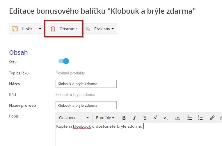 Smazani bonusoveho balicku
