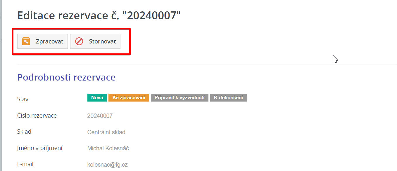 Změna stavu rezervace